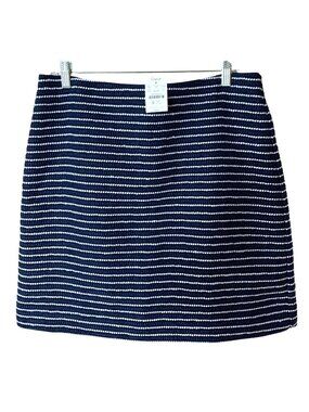 NWT J.Crew Facotry 12 Navy White Stripe Textured Tweed Mini Skirt Preppy Coastal